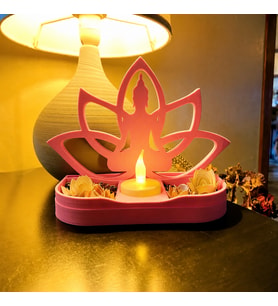 3D Baskı Lotus Buda Mumluk - Dekoratif Tealight Mumluk-Pembe