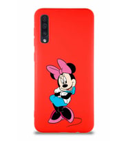 Samsung Galaxy A50 Soft Premier Kapak Minnie Mouse-D Tasarımlı Silikon Kılıf - Kırmızı (Şeffaf)
