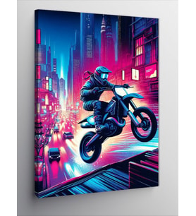 Kanvas Tablo Gece Yarışan Motosikletçi