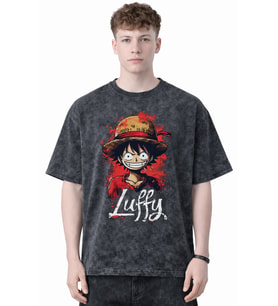 Tasarım Monkey D. Luffy One Piece Anime Baskılı Unisex Oversize Eskitme Yıkamalı Tişört