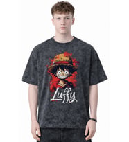 Tasarım Monkey D. Luffy One Piece Anime Baskılı Unisex Oversize Eskitme Yıkamalı Tişört