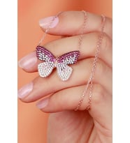 925 Ayar Gümüş Rose Pembe Taşlı Kelebek Kolye
