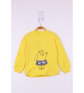 Toontoy Kız Çocuk Kedi Baskılı Sweatshirt (Sarı)