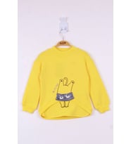 Toontoy Kız Çocuk Kedi Baskılı Sweatshirt (Sarı)