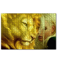 Cakapuzzle Sarı Saçlı Kız ve Aslan 120 Parça Puzzle Yapboz MDF (Ahşap)