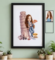 Kişiye Özel Karikatürlü Pisa Kulesi Siyah Çerçeve Doğum Günü Hediyesi