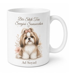 İsme Özel Shih Tzu Desenli Kupa Bardak Köpek Severlere Hediye