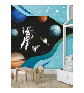 Dreamwall Astronat Ve Uzay Desenli Silinebilir Tekstil Duvar Kağıdı (Çok Renkli)