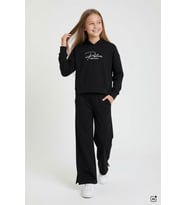 Bordo Kız Çocuk Çıtçıt Detaylı Kabartmalı Sweatshirt Geniş Paça 2li Eşofman Takımı 24765