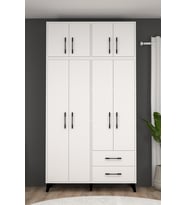 Ediz Sekiz Kapaklı İki Çekmeceli Beyaz Gardırop XL