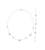 Doğal İncili Zirkon Taşlı Kolye Bileklik İkili Set (Sarı)