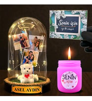 Sizlere Özel Led Işıklı Fanus ve Mis Kokulu Mum Hediye Seti Kişiye Özel Hediye (Model 3)