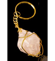 Sertifikalı Tel Sargılı Ham Işlenmemiş Pembe Kuvars Taşı Anahtarlık (ALTIN KAPLAMA) (Çok Renkli)
