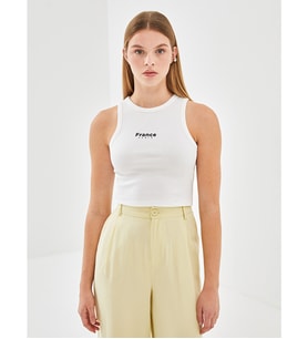 LCW Vision Beyaz Bisiklet Yaka Baskılı Kadın Crop