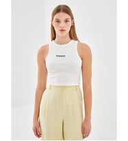 LCW Vision Beyaz Bisiklet Yaka Baskılı Kadın Crop