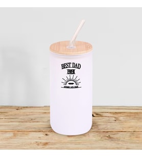 BK Gift İsimli Dad Tasarımlı Beyaz Renk Pipetli Buzlu Cam Bardak 600ml - 7, Babaya Hediye, Doğum Günü Hediyesi
