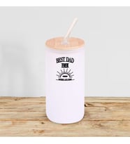 BK Gift İsimli Dad Tasarımlı Beyaz Renk Pipetli Buzlu Cam Bardak 600ml - 7, Babaya Hediye, Doğum Günü Hediyesi