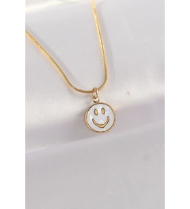 316L Çelik Zincir Renk Mermer Desenli Minimal Smile Kolye