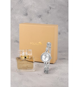 Polo Air Lüx Taş Detaylı Kadın Kol Saati Ve 55 ml Parfüm Hediyelik Kutusunda Set Gümüş Renk ST-2203S2