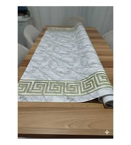 Masa Örtüsü Mermer Desen 140x250 cm Elyaf Tabanlı Yeni Model Masa örtüsü (Beyaz)