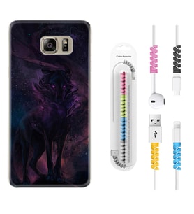 Samsung S7 Edge S20 Fe Plus Ultra S21 S22 Kılıf Kablo Koruma Spiral Silikon Black Purple Wolf 1791