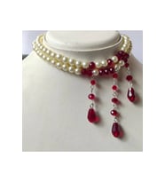 Cadılar Bayramı Kolyesi Halloween 2 Sıra Choker İnci Kolye Bordo Kırmızı Boncuklu Vampir Takısı