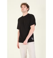 Giyim Dünyası Erkek Sıfır Yaka Oversize Nakışlı T-Shirt Siyah
