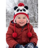 Bay Şapkacı - Sevimli Panda Tasarımlı Unisex Çocuk Kışlık Bere - 5900 (Kırmızı)