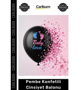 Özel Üretim Baby Love Baskılı Siyah Opak Latex Sürpriz Kız Bebek Pembe Konfetili Cinsiyet Balonu