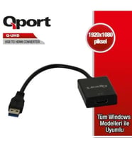 QPORT Q-UHD 0.15metre USB-HDMI Çevirici Adaptör Siyah