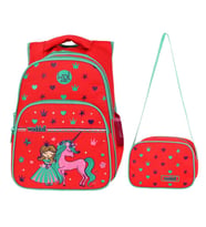 WaddellBag Kız Çocuk Kırmızı Unicorn İlkokul Sırt Çanta Seti WDL Kids