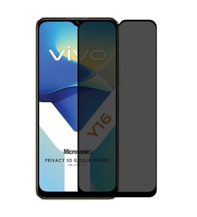 Microsonic Vivo Y16 Privacy 5D Gizlilik Filtreli Cam Ekran Koruyucu Siyah