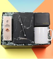 Kişiye Özel Mermer Desenli Defter & Kalın Siyah Touch Pen & Siyah Cüzdan & Rebul Kolonya & Gold Detaylı Kupa Hediye Seti