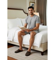 Erkek Melanj Ekose Pijama Takımı Bisiklet Yaka Regular Fit Fonksiyonel Dayanıklı Kaliteli Şık