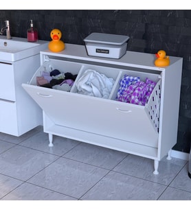 Modilayn SÖKE Banyo İçin Sihirli Kutu 90x75x32,5 cm’ lik 3 Göz Sepet Hazneli Mini Banyo Dolabı