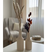 Doğal Ahşap Dekoratif Vazo Seti (20cm-17cm) 2 Parça (Bej)