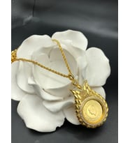 22 ayar altın kaplama kadın gold zirkon taşlı halat zincirli çeyrekli kolye modeli