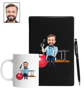 Kişiye Özel Fizyoterapist Tasarımlı Karikatür Siyah Defter Kalem Kupa Seti 106