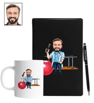 Kişiye Özel Fizyoterapist Tasarımlı Karikatür Siyah Defter Kalem Kupa Seti 106
