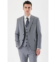 Gri Desenli Kırlangıç Yaka Yelekli 6 Drop Slim Fit Dar Kesim Klasik Takım Elbise 1001240157