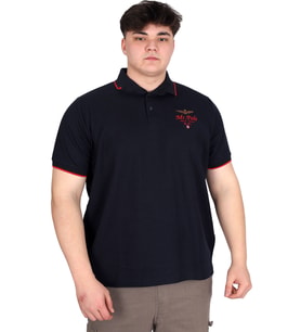 Mode XL Büyük Beden Erkek Polo Yaka Tişört Waffle Mr.Polo U24298 Lacivert