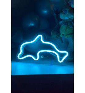 Çocuk Odası İçin Neon Led Işıklı Yunus Şeklinde Tablo 20x12 Cm (Krem)