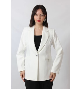 1904 Beyaz Fermuarlı Cep Aksesuarlı Kadın Büyük Beden Blazer Ceket
