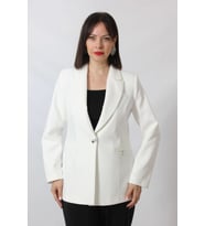 1904 Beyaz  Fermuarlı Cep Aksesuarlı  Kadın Büyük Beden Blazer Ceket