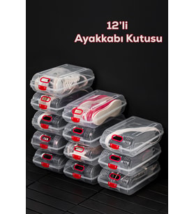 Porsima 204-12 Kadın ve Çocuk Ayakkabı Saklama Kutusu - Şeffaf Pratik Ayakkabı Kabı Düzenleyici Saklama Seti 12 Adet