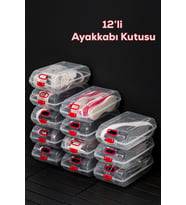 Porsima 204-12 Kadın ve Çocuk Ayakkabı Saklama Kutusu - Şeffaf Pratik Ayakkabı Kabı Düzenleyici Saklama Seti 12 Adet