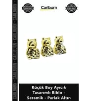 Özel Üretim Dekoratif Lüks Şık Modern Küçük Boy Ayıcık Tasarımlı Biblo Seramik Parlak Altın