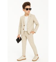 Erkek Çocuk Casual Slim Fit Keten Takım Elbise 3’lü Set Ak2853 (Krem)
