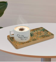 BK Gift Kişiye Özel Retro Motif Tasarımlı Doğal Ahşap Tabaklı Seramik Fincan Sunum Seti  Model 11