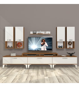Decoraktiv Ekoflex 8DA Slm Silver Tv Ünitesi Tv Sehpası - Ceviz Beyaz (Beyaz - Kahverengi)